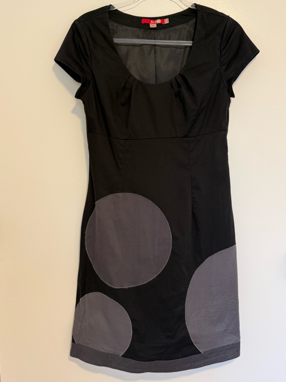 Boden US 6R Black Mini Dress with Gray Circle Accents